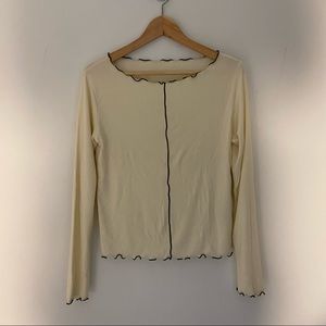 Cream Ribbed Long Sleeve Shirt